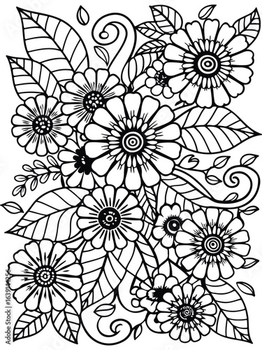 Realistic flower coloring for adults and kids 

