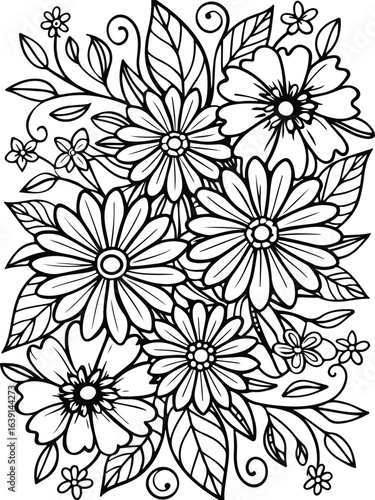 Realistic flower coloring for adults and kids 

