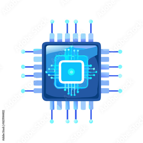 Microprocessor chip with connections isolated on white background
