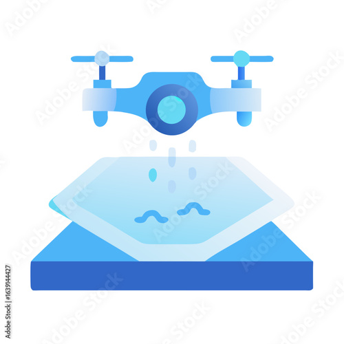 Drone hovering above a surface isolated on white background