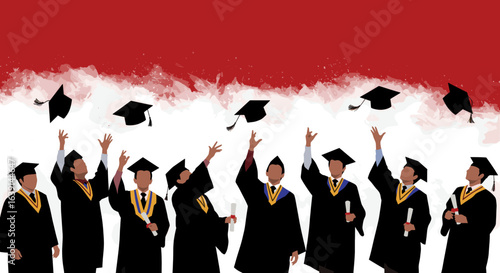 A group of graduates in gowns tossing their caps into the air in celebration.
