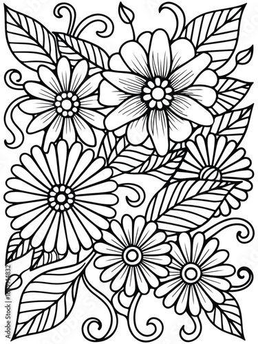 Realistic flower coloring for adults and kids 


