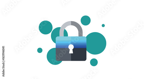Password protection graphic with padlock and teal circles. Password protection concept image shows secure padlock surrounded by teal circles.  Illustrative password protection for website, app,