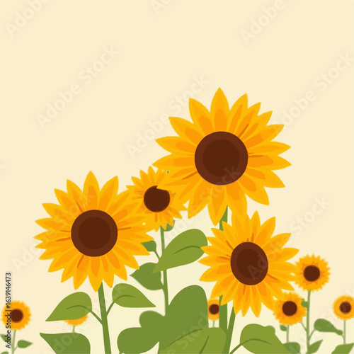 Minimalist vector art of sunflowers in full bloom