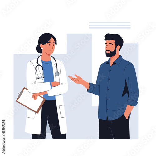 Doctor consulting with patient during consultation in doctor's office. This diet doctor provides medical assistance, giving advice and explaining test results.