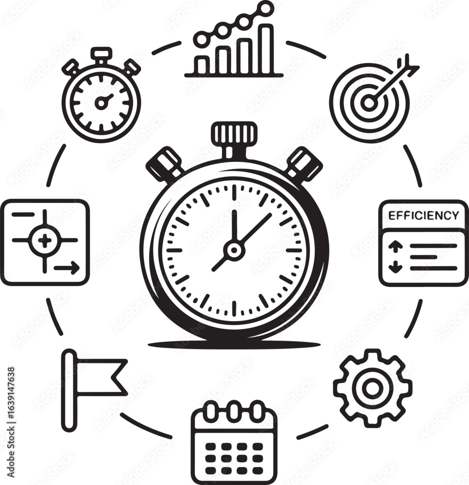 Fototapeta premium Business Efficiency Outline Icons – Precision Workflow Style