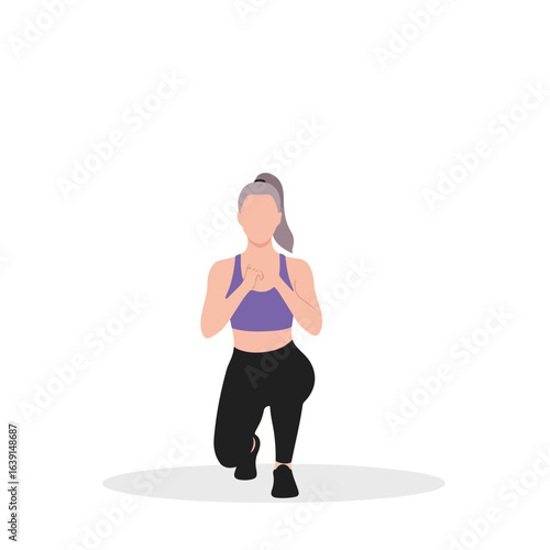 Fitness at home with woman doing lunges and cardio routine in black athletic wear. Fitness at home keeps you moving and energetic with daily workout at home.