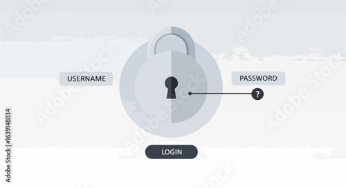 Password protection screen with login, username, and question mark for assistance is clear and simple. Password protection is necessary for security in modern life, keeping data and information safe.