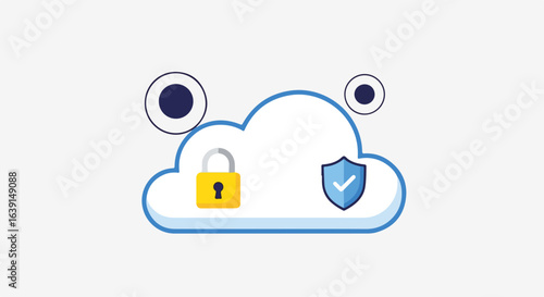 Isolated cloud computing shows data protection with security lock on a white background. Safe cloud computing services store and protect data. Secure cloud computing for business.