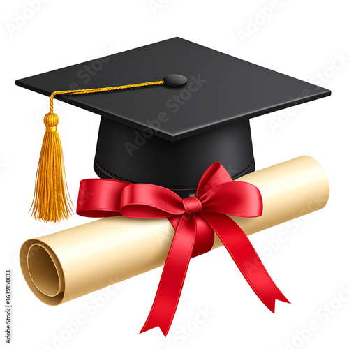 Wallpaper Mural Graduation Cap and Diploma with Red Ribbon, Symbolizing Academic Achievement Torontodigital.ca