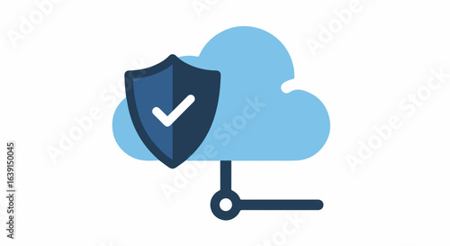 Cloud security icon, showing shield icon with checkmark on cloud computing platform, is essential for data protection. Modern cloud security ensures integrity,