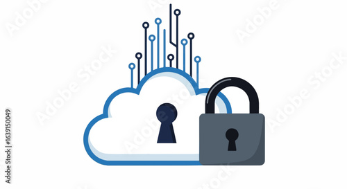 Cloud security on digital network with closed padlock. Cloud security provides robust data protection and prevents unauthorized access, ensuring privacy.