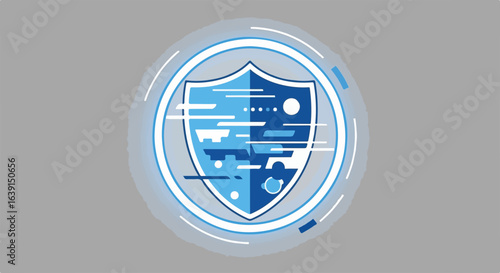 Network security cloud shows a shield icon with modern digital design. Data encryption provides network security cloud, featuring shield icon.