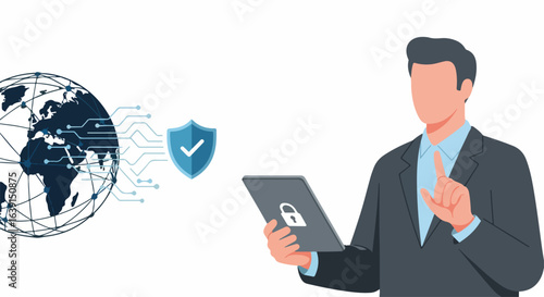 Network security cloud connects person to global protection, creating privacy and data encryption. Network security cloud symbolizes advanced technology,