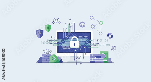 Network security cloud featuring padlock and shield protects confidential information, ensuring network security cloud solutions.