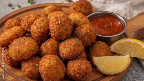 Arancini Rice Balls with Tomato Sauce and Lemon, a Delicious Italian Appetizer.