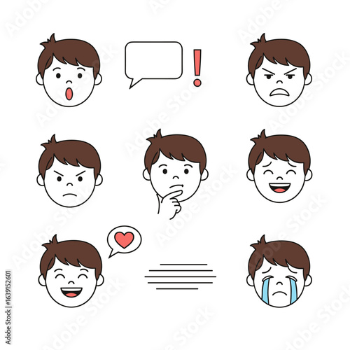 Collection of expressive human faces showing various emotions and reactions through simple line drawings