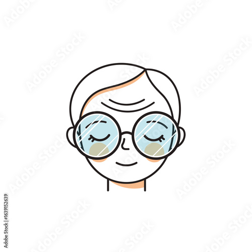 A gentle portrait of an elderly person wearing round eyeglasses with closed eyes and a slight smile representing inner peace and contentment