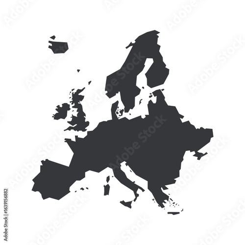 A black polygon icon of the European continent, isolated against a transparent background