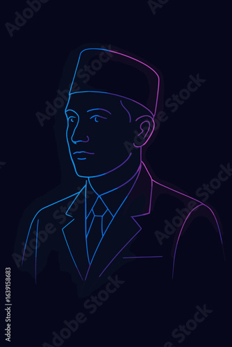 Holographic Line Art National Hero Portrait