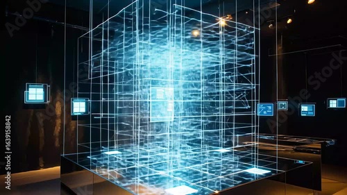 Immerse yourself in a captivating display of light and technology that intertwines art with innovation in a modern exhibition. Visitors engage with the intricate elements.