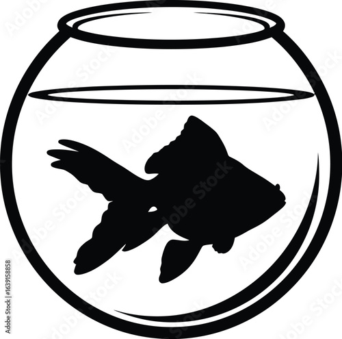 Illustration of a goldfish in a bowl, a simple and clean design that captures essence of this popular pet in a minimalist style