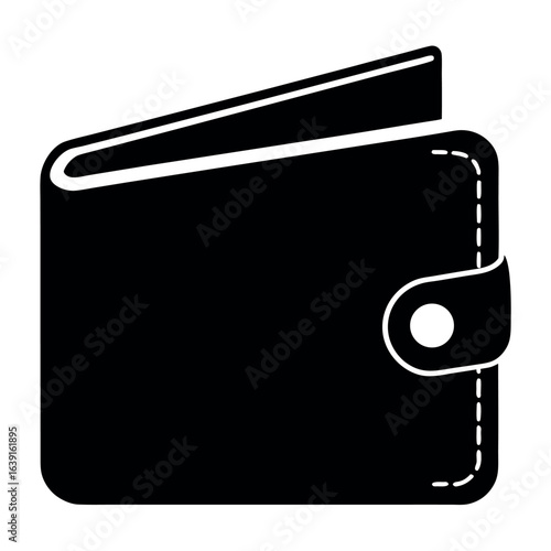Vector art of black leather wallet icon isolated on white background