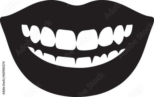 Crooked teeth with confident smile silhouette vector showing imperfect but proud happy expression.