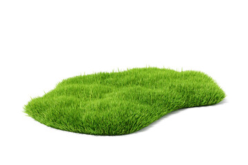 Isolated patch of lush green grass on white background representing nature and landscaping concept in 3D Rendering. 3D Rendering