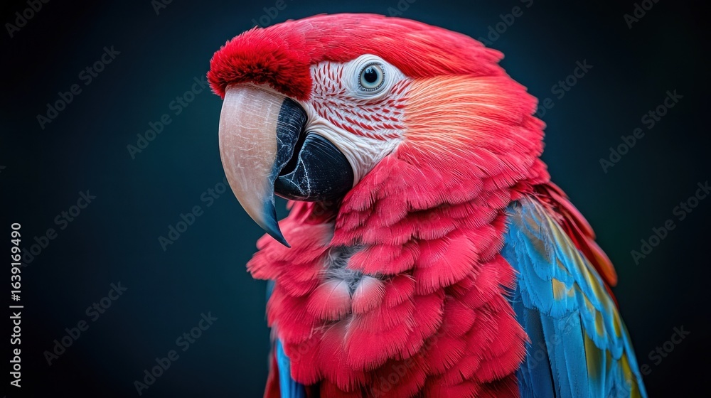 Fototapeta premium Close-up of a vibrant red and blue parrot