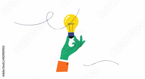 Trend artwork poster composite sketch image collage of challenge decision logic startup eureka finger gesture body language showing lamp stock