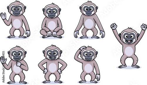 vector illustration of gabbon monkey primal chimpanzee funny cute cartoon mascot character cartoon with 7 poses 02