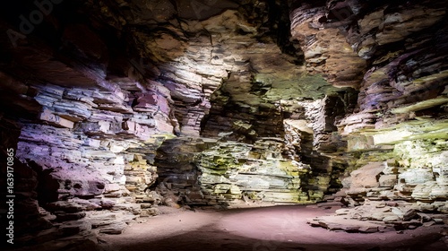 Glowing sedimentary rock layers pulsing with ancient energy, revealing Earth's geological history.