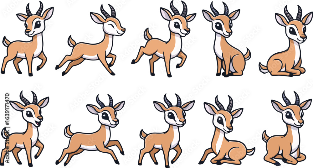 Obraz premium vector illustration of gazelle deer funny cute cartoon mascot character cartoon with 10 poses 01