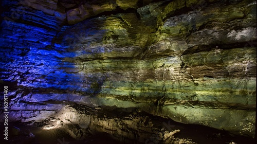 Glowing sedimentary rock layers pulsing with ancient energy, revealing Earth's geological history.