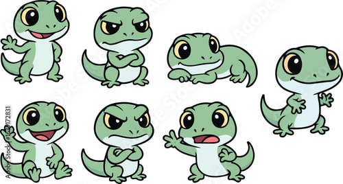 vector illustration of gecko lizard reptile funny cute cartoon mascot character cartoon with 7 poses 02