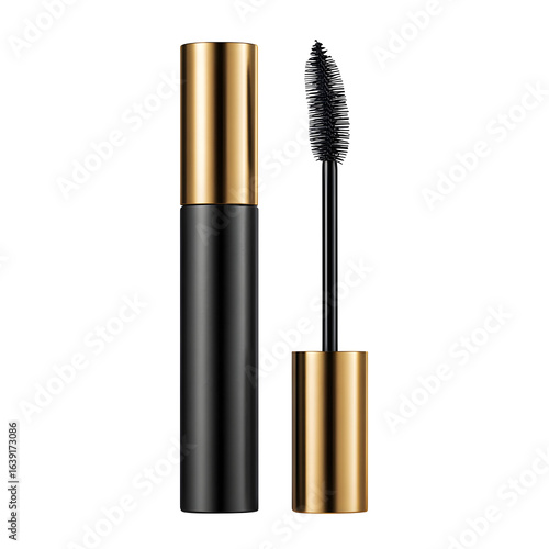 Luxury Mascara Tube and Wand, isolated on transparent background