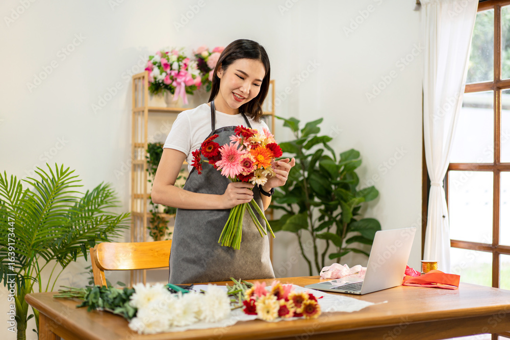 Young Asian Florist Arranging Flower Bouquet in Shop Small Business Flower Arranging Classes Beautiful Blooms Fresh Cut Flowers Florist Design Workshop Creative Floral Arrangements Young Asian Florist Arranging Flower Bouquet in Shop Small Business Flower Arranging Classes Beautiful Blooms Fresh Cut Flowers Florist Design Workshop Creative Floral Arrangements