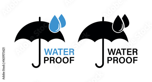 Waterproof Icon, Umbrella with Droplets Symbol for Weather Protection, Product Packaging, Safety Labels, and Vector Design