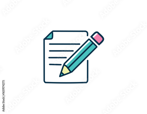 Vector illustration of a pencil placed on a notepad with yellow background