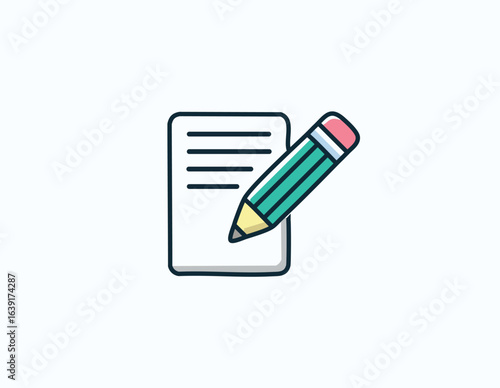 Vector illustration of a pencil placed on a notepad with yellow background