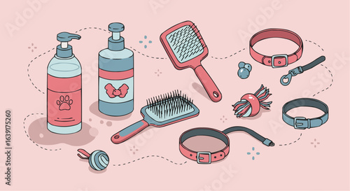 An array of pet care items, perfect for grooming and pampering furry friends.