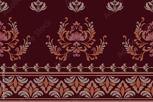 Elegant seamless damask floral pattern with ornate decorative elements border