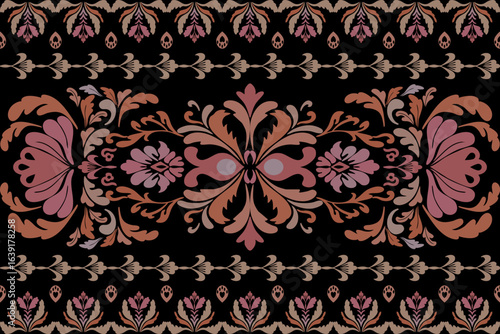 Seamless floral border pattern with vintage ornamental design