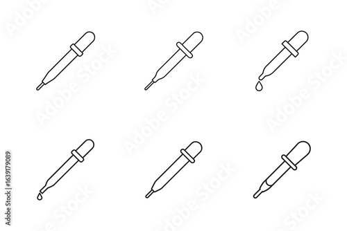Set of Outline Pipette Icons for Medical Research and Laboratory Science Experiments in Minimalist Design Style on White Background