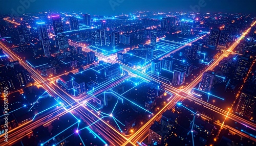 Urban Circuit Grid with Neon Highlights