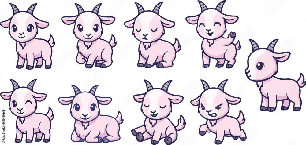 vector illustration of goat sheep funny cute cartoon mascot character cartoon with 9 poses 02 vector illustration of goat sheep funny cute cartoon mascot character cartoon with 9 poses 02