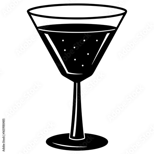 martini glass with ice isolated on black