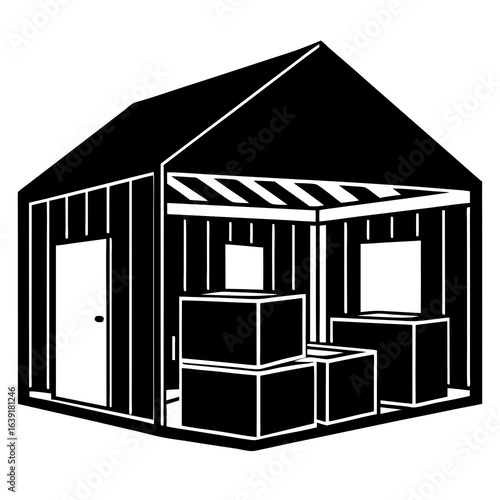 black and white building