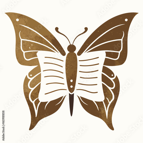 Antique manuscript butterfly illustration with floral elements